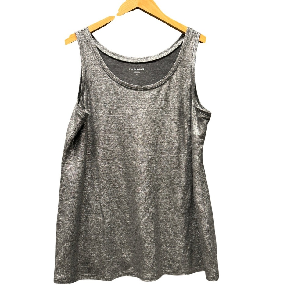 Eileen Fisher Tank Top Womens Small S Metallic Silver Organic Linen Shimmer